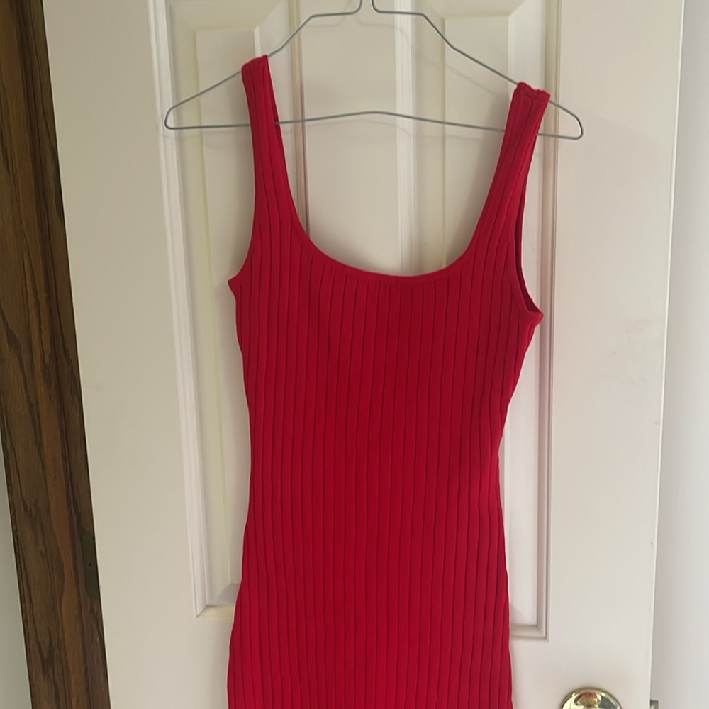 Amazon Red Sheath Dress with Cuffed Long Sleeves and Polo Collar TWO PIECE - Picture 6 of 9
